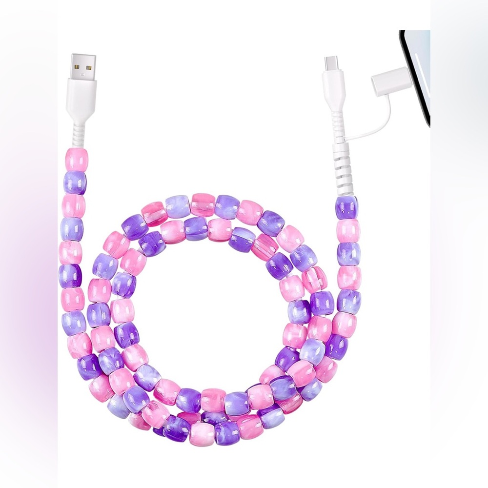 Beaded USB Charging Cable - Pink & Purple